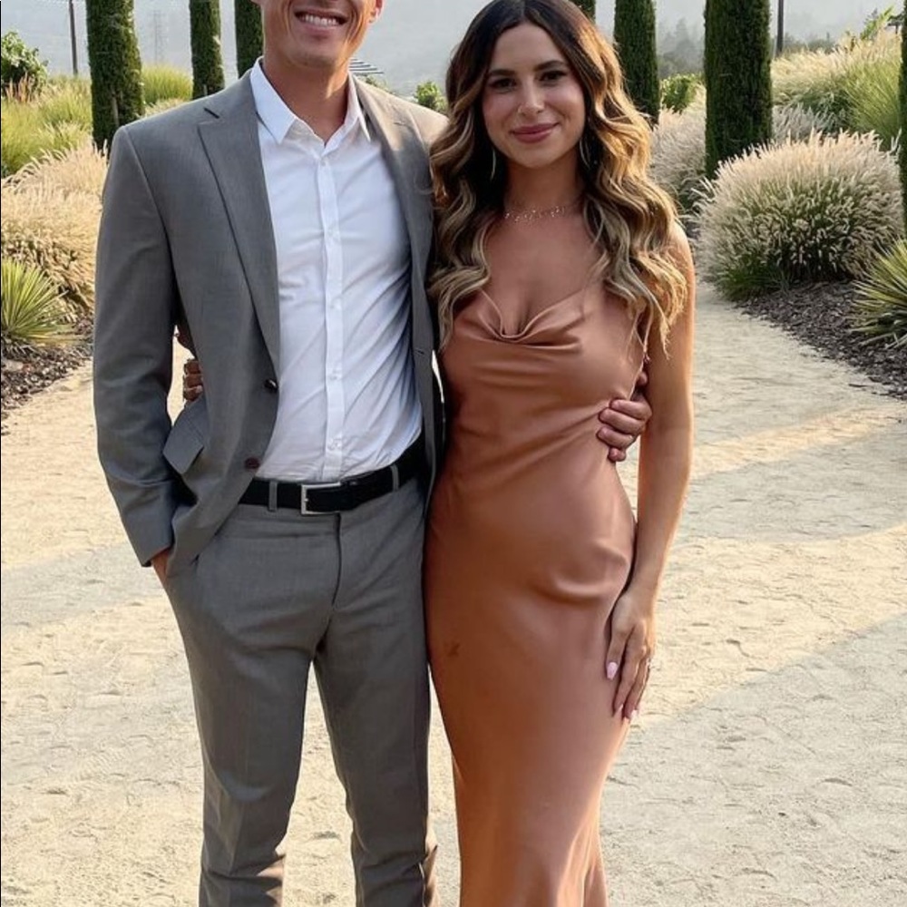 Dessy Toffee Satin Dress